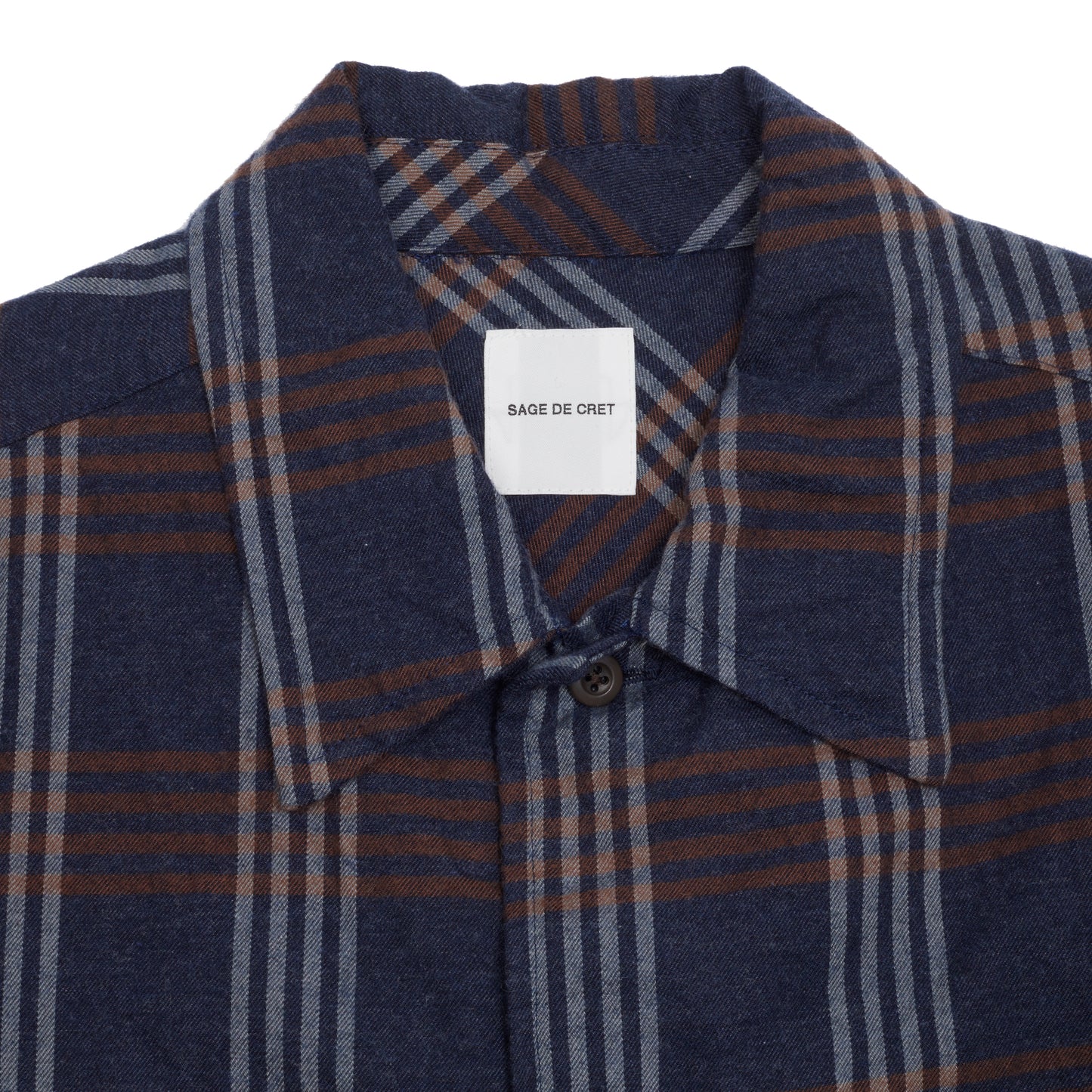 Sage De Cret Cotton Open Collar Shirt in Navy Check