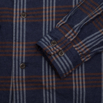 Sage De Cret Cotton Open Collar Shirt in Navy Check