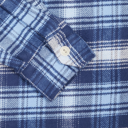 Salvatore Piccolo Mirko Cotton Flannel Overshirt in Blue Check