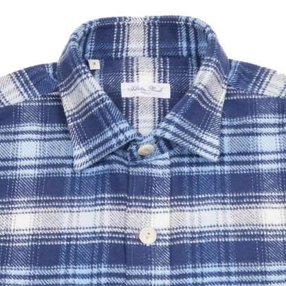 Salvatore Piccolo Mirko Cotton Flannel Overshirt in Blue Check