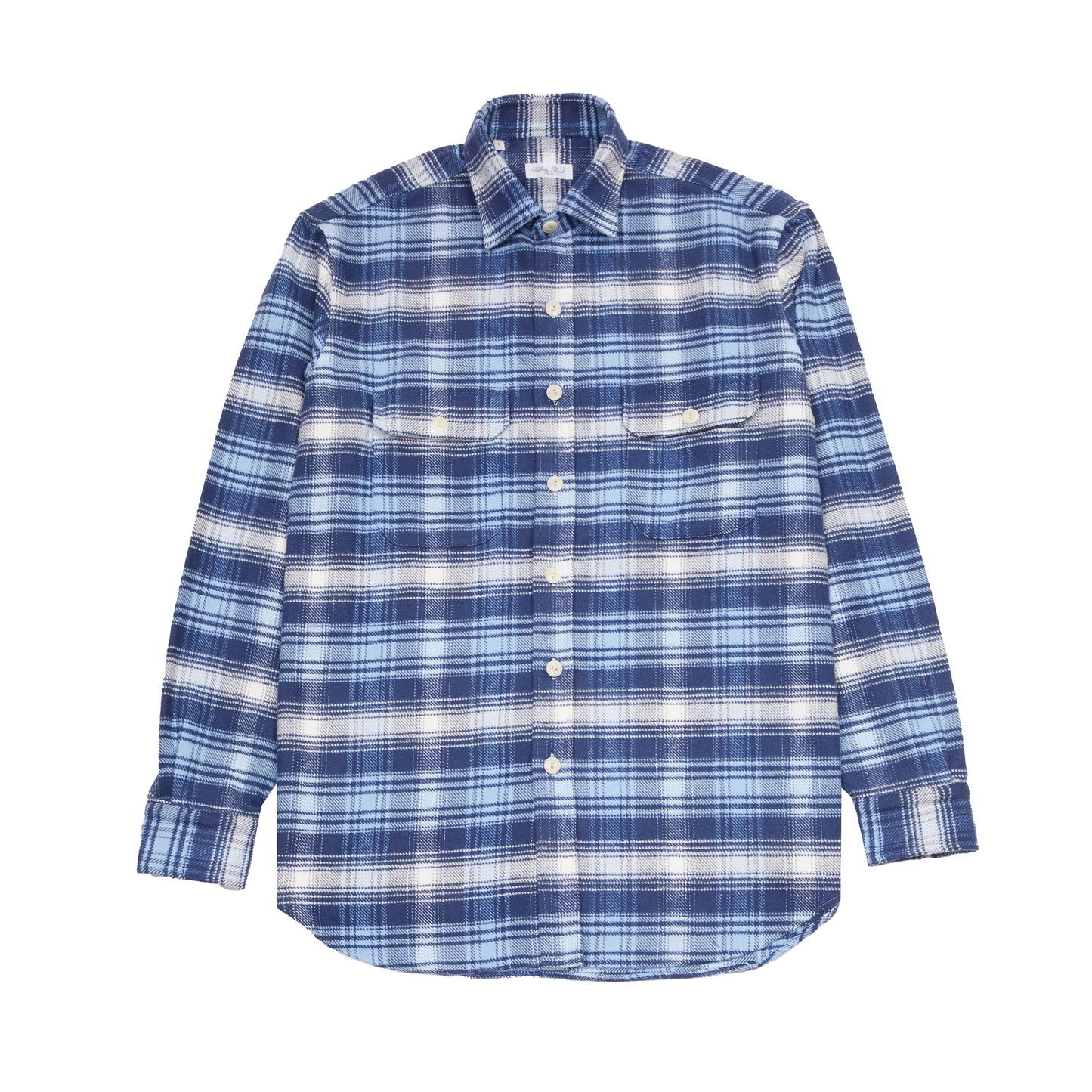 Salvatore Piccolo Mirko Cotton Flannel Overshirt in Blue Check