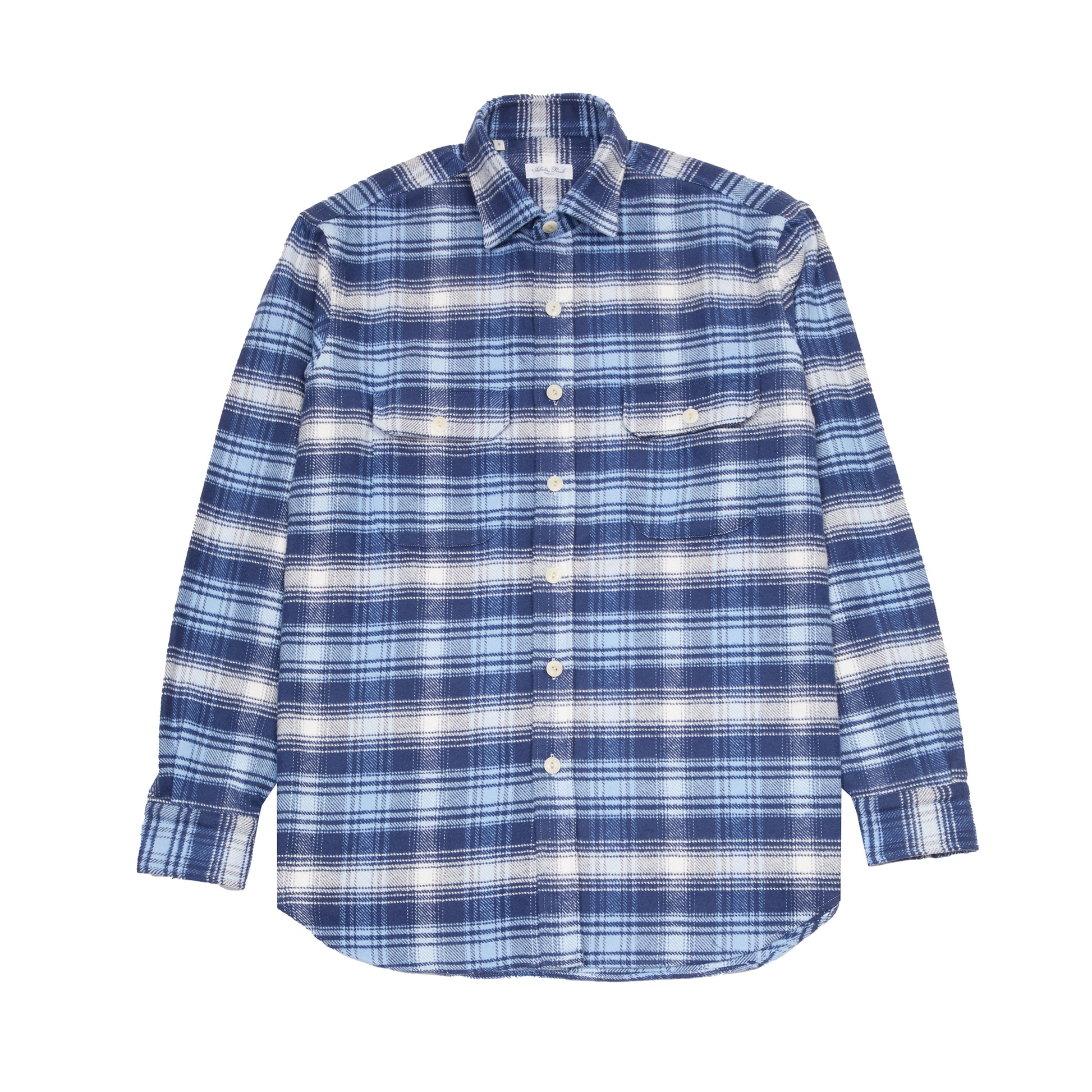 Salvatore Piccolo Mirko Cotton Flannel Overshirt in Blue Check