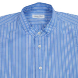Salvatore Piccolo Women's Collarless Pop-Over Shirt in Blue Stripe