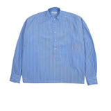 Salvatore Piccolo Women's Collarless Pop-Over Shirt in Blue Stripe