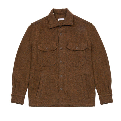 Salvatore Piccolo Bert Wool Overshirt in Brown Herringbone