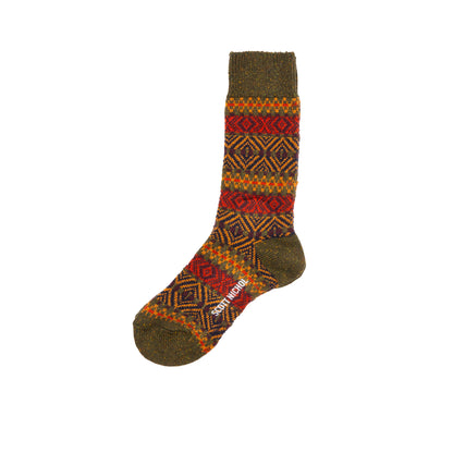 Scott Nichol Beck Fairisle Socks in Dark Khaki