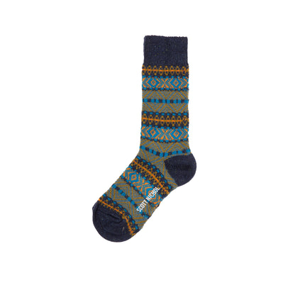 Scott Nichol Beck Fairisle Socks in Navy Fleck