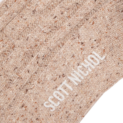 Scott Nichol Women's Blair Wool Cable Knit Socks in Camel Fleck