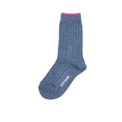 Scott Nichol Women's Blair Wool Cable Knit Socks in Denim Fleck