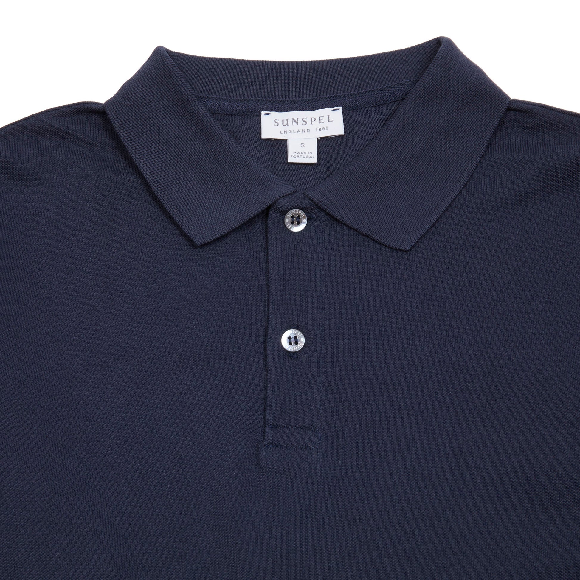 Sunspel Long Sleeve Piqué Polo Shirt in Navy 2 