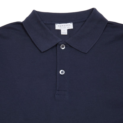 Sunspel Long Sleeve Piqué Polo Shirt in Navy 2 