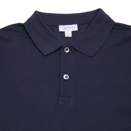 Sunspel Long Sleeve Pique Polo Shirt in Navy Dick s Edinburgh