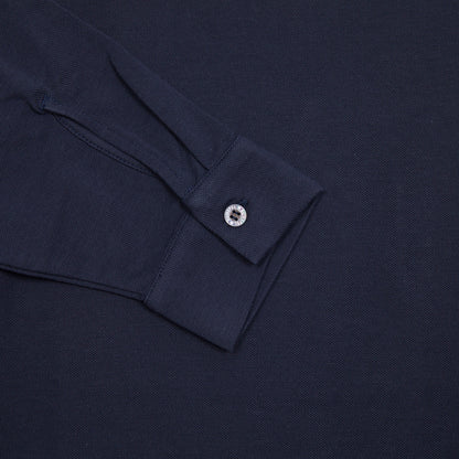 Sunspel Long Sleeve Piqué Polo Shirt in Navy 3