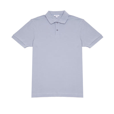 Sunspel Piqué Polo Shirt in Smoke Blue