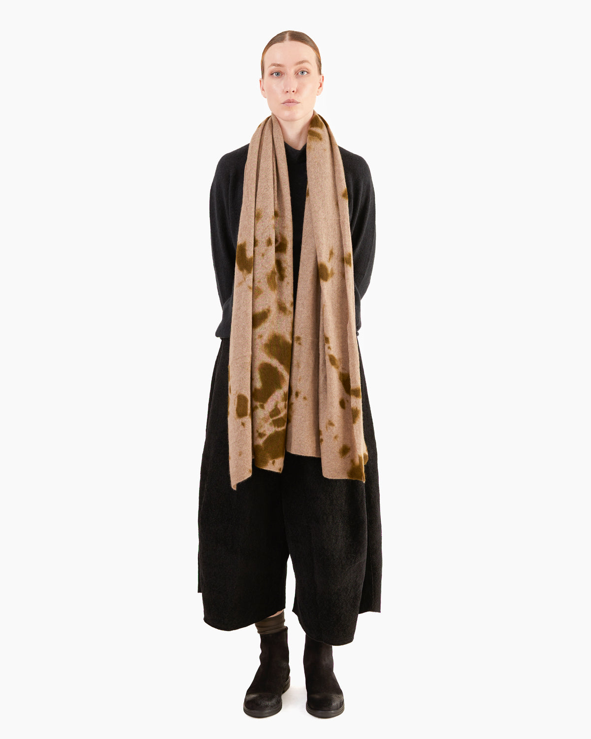 Suzusan Cashmere Knit Travel Shawl in Olive / Light Coffee