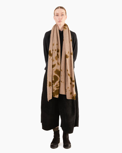 Suzusan Cashmere Knit Travel Shawl in Olive / Light Coffee