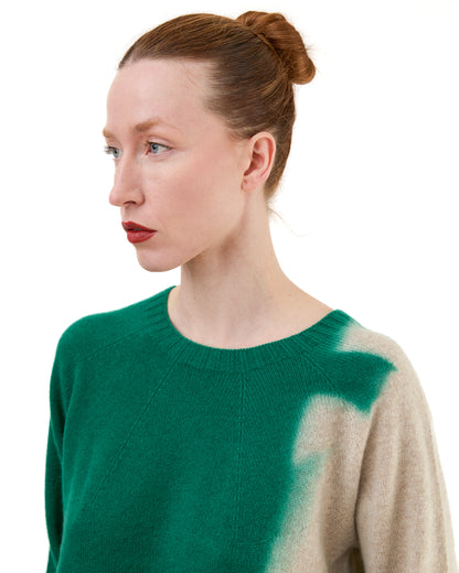 Suzusan Seamless Short Pullover Sekka Shibori in Green/ Sand