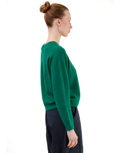 Suzusan Seamless Short Pullover Sekka Shibori in Green/ Sand