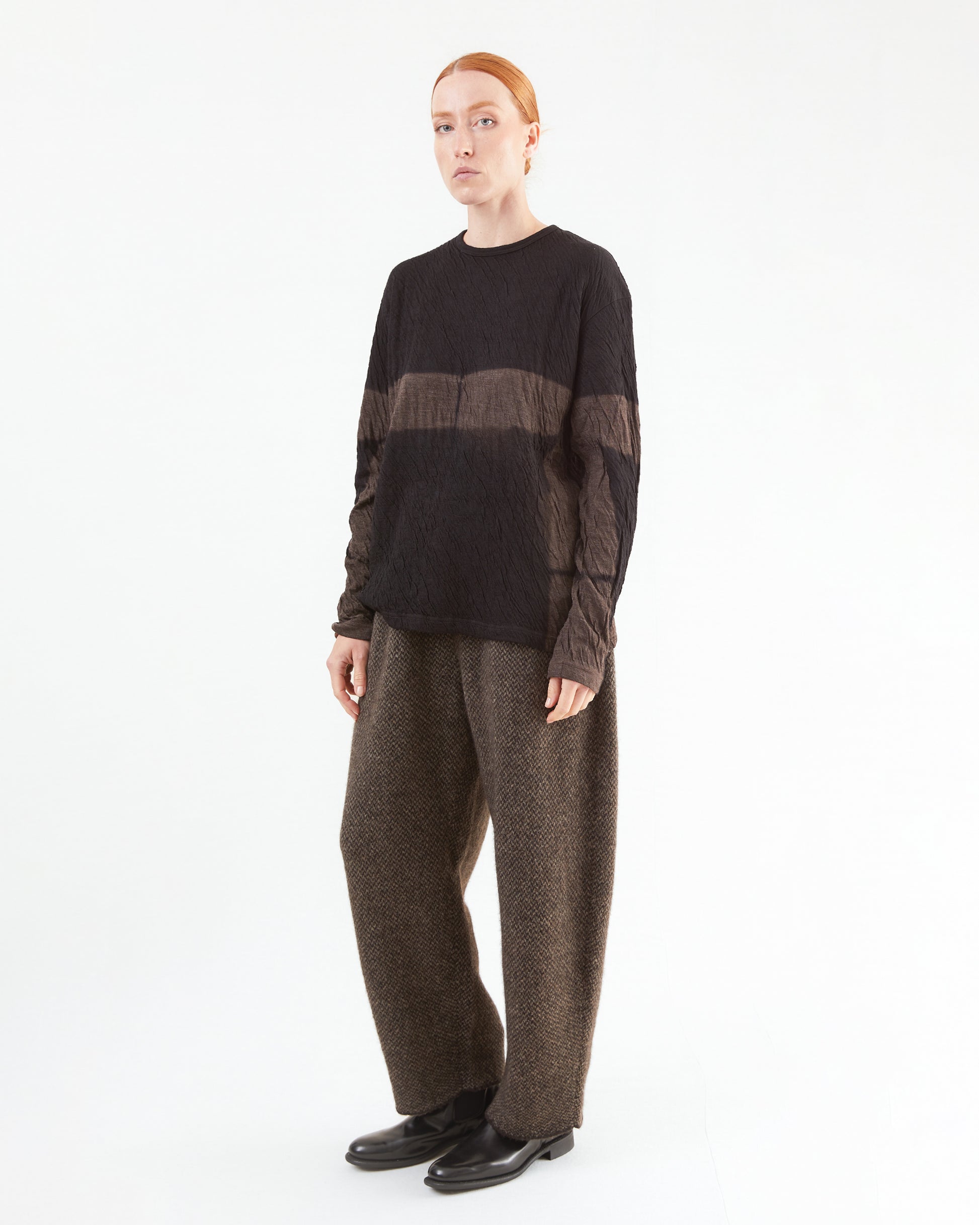 Suzusan Jersey Itajime Shibori L/S T-Shirt in Black/ Umber