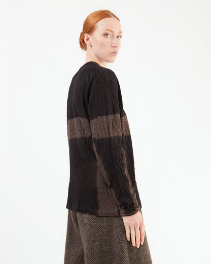 Suzusan Jersey Itajime Shibori L/S T-Shirt in Black/ Umber