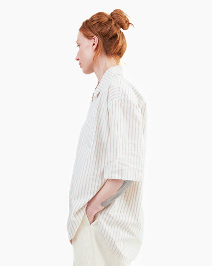 Wright + Doyle Manaton Shirt in Chalk/Brick Pinstripe