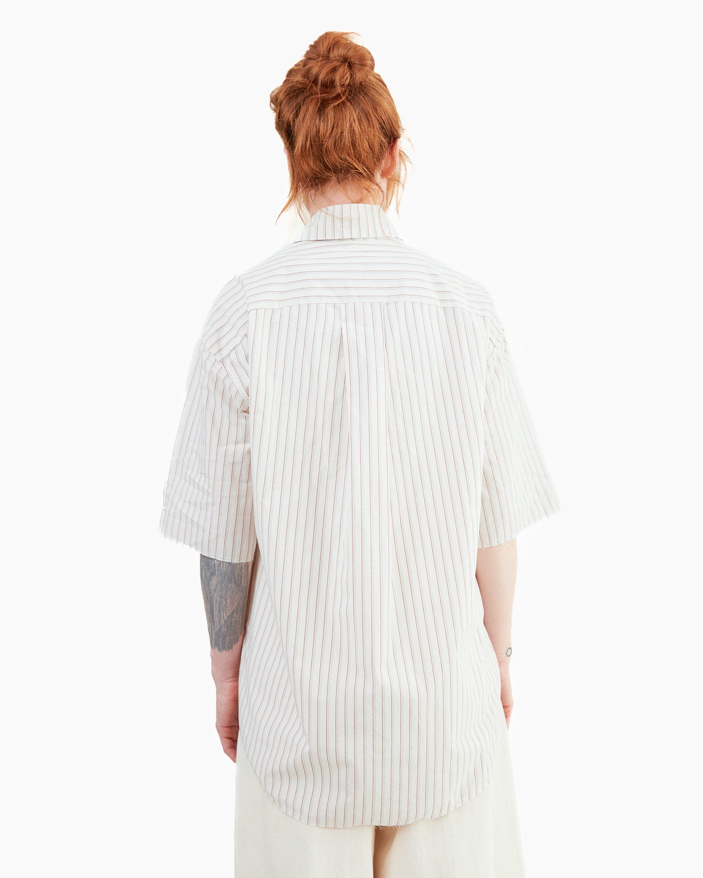 Wright + Doyle Manaton Shirt in Chalk/Brick Pinstripe