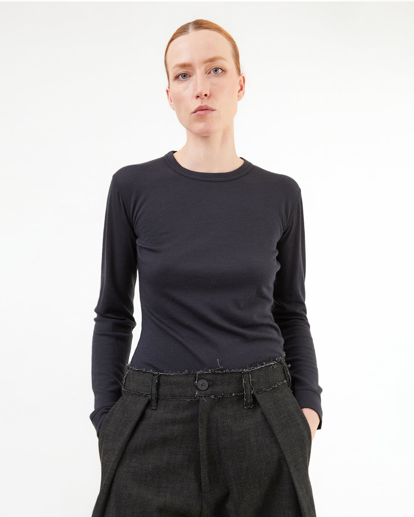 Wright + Doyle Merino Long Sleeve Top in Ebony