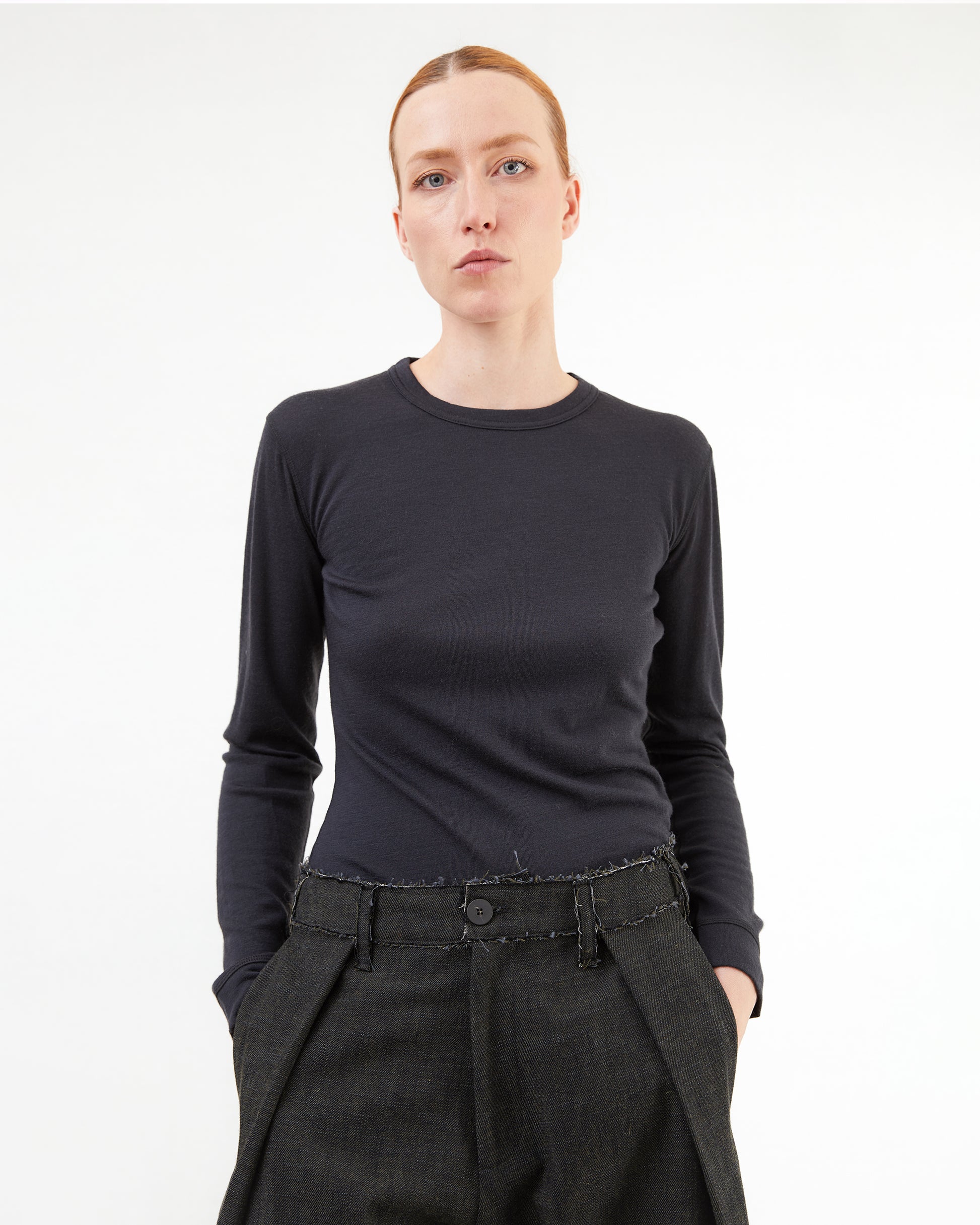Wright + Doyle Merino Long Sleeve Top in Ebony