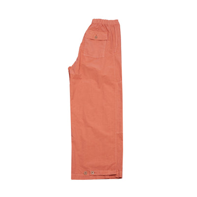 The Orihon Trouser in Burnt Sienna is a wonderfully relaxed spring/summer weight trouser, constructed with a roomy wide leg and comfortable half-elasticated waistband with drawstring. Made from a lightweight paper cotton fabric with inseam side pockets and two patch flap rear pockets. 80% Cotton, 18% Tencel, 2% Elastane. Made in England. Size 1 is equivalent to a UK women's 10 and a men's Small.