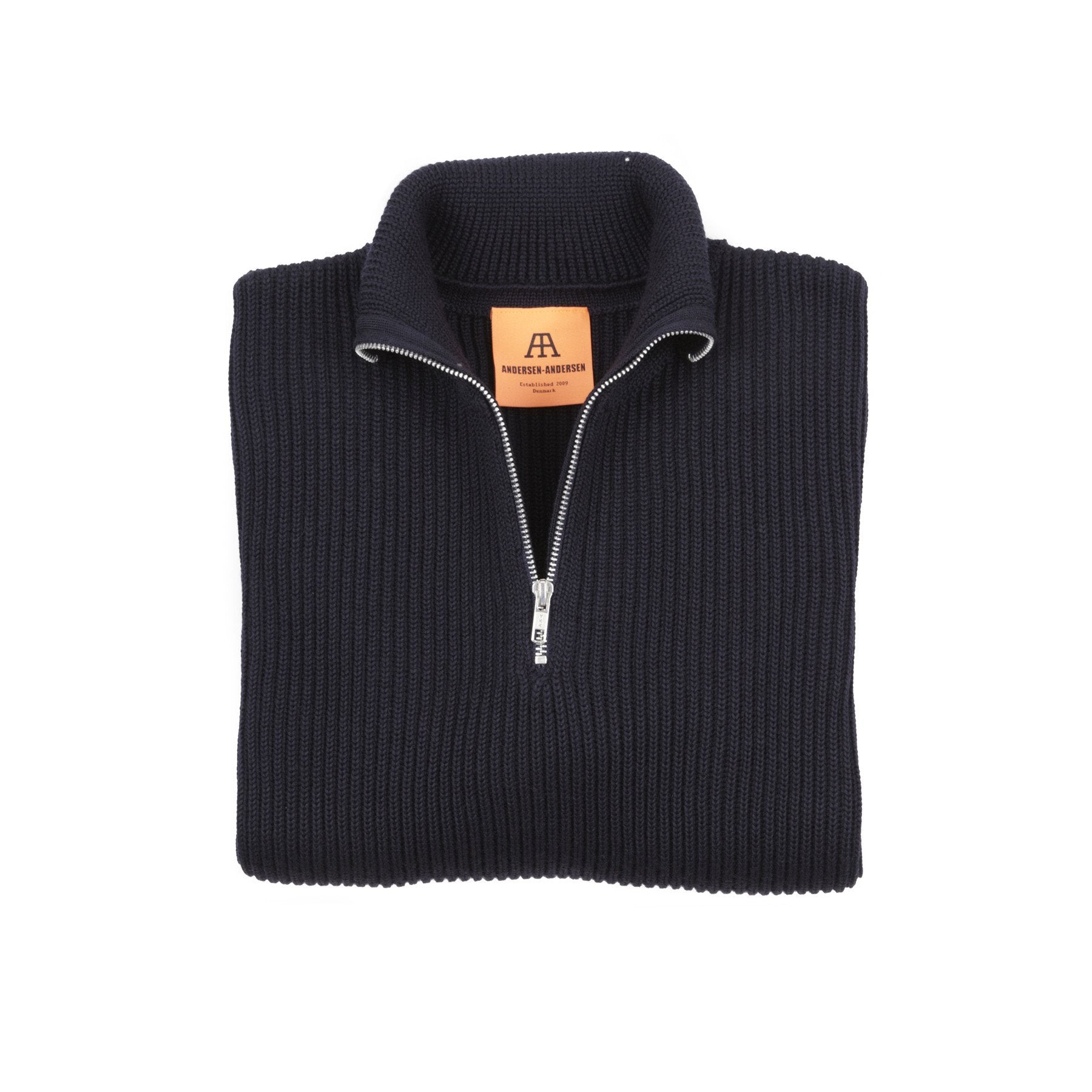 Andersen-Andersen Zip Neck Navy Sweater in Navy