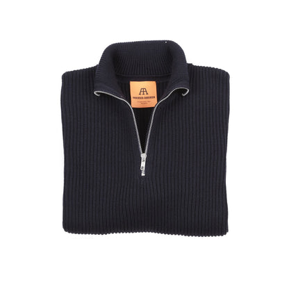Andersen-Andersen Zip Neck Navy Sweater in Navy