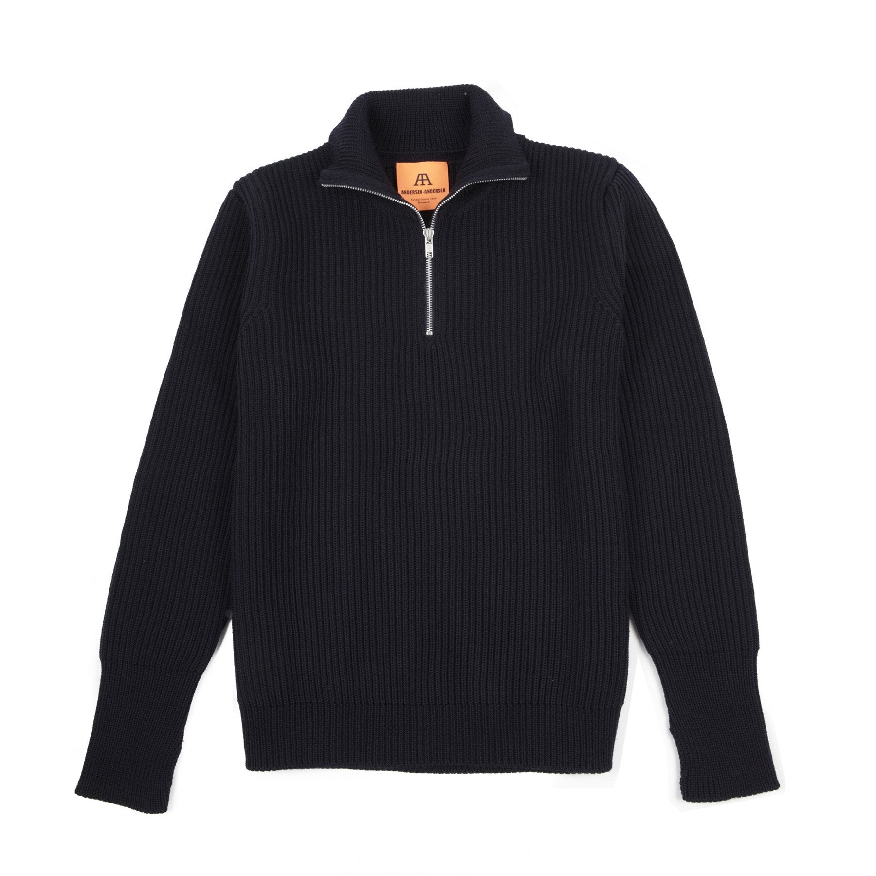 Andersen-Andersen Zip Neck Navy Sweater in Navy