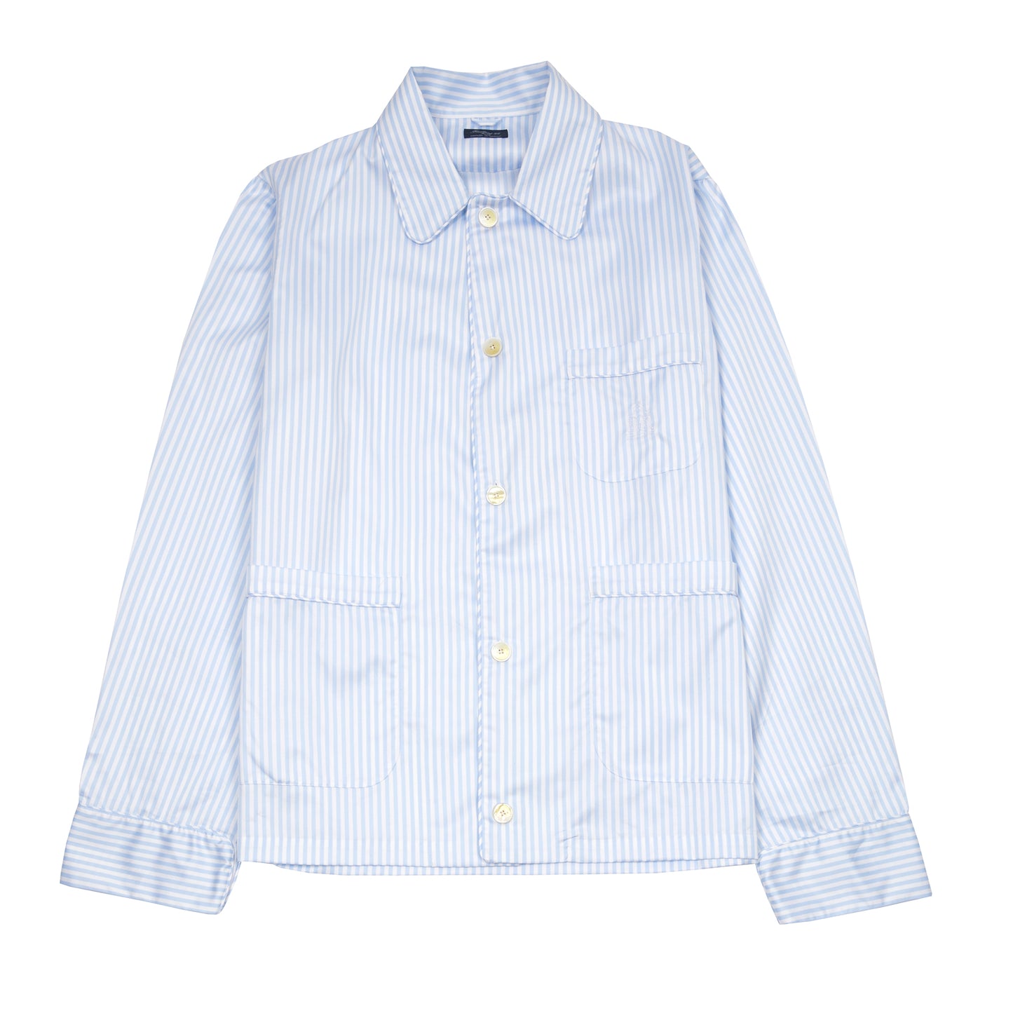 Finamore Cotton Pajamas in White / Blue Stripe