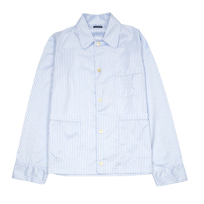 Finamore Cotton Pajamas in White / Blue Stripe