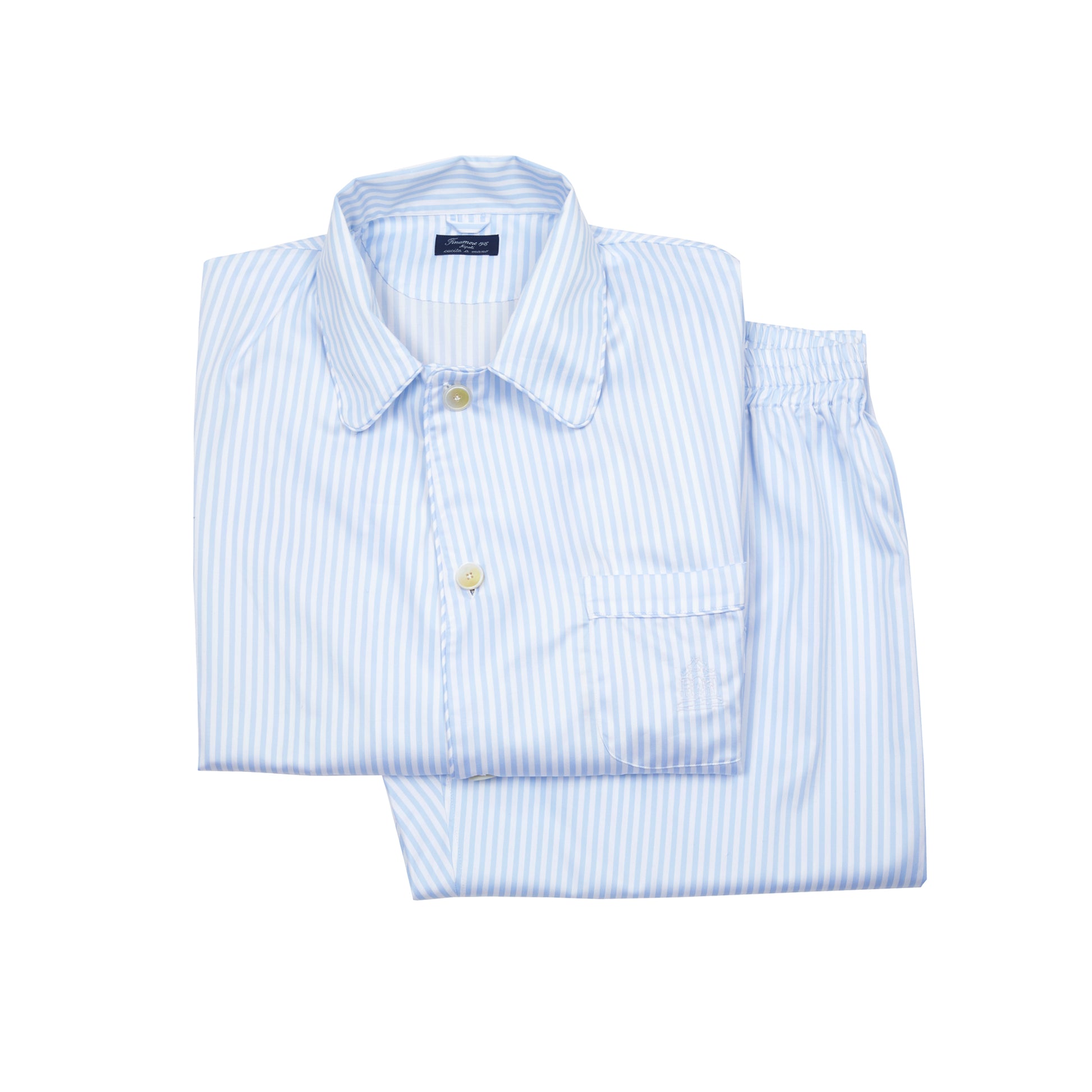 Finamore Cotton Pajamas in White / Blue Stripe