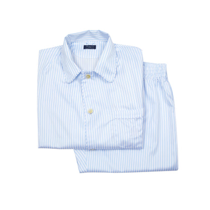Finamore Cotton Pajamas in White / Blue Stripe