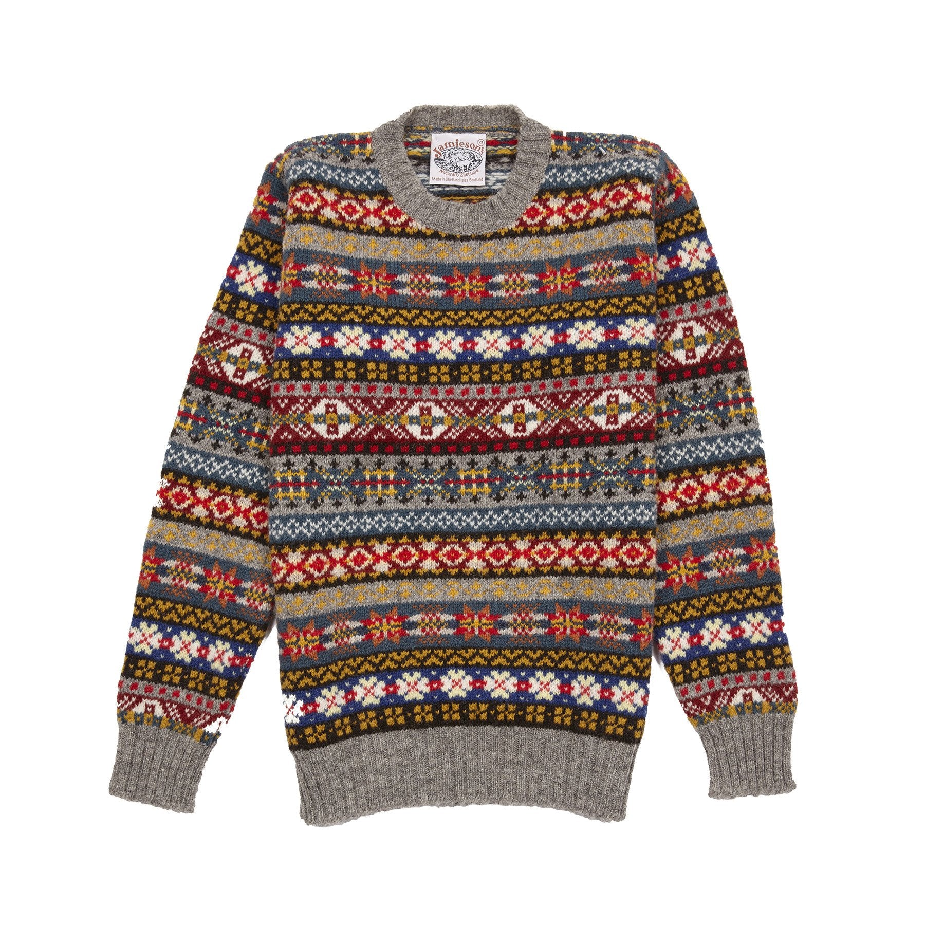 Jamieson's Crew-neck Fair Isle Jumper in Grey