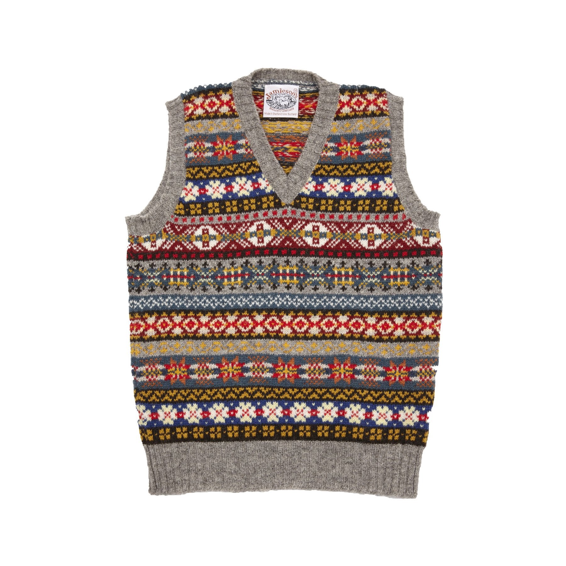 Jamieson's V-neck Fair Isle Slipover in Grey