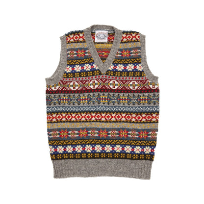 Jamieson's V-neck Fair Isle Slipover in Grey