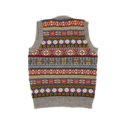 Jamieson's V-neck Fair Isle Slipover in Grey