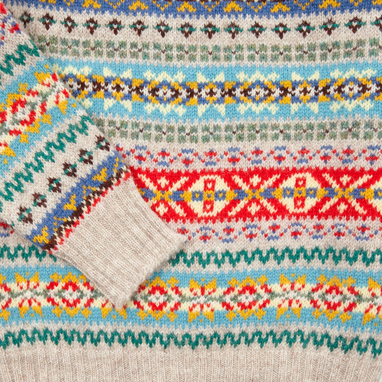 Jamieson's Crew-neck Fair Isle Jumper in Ecru