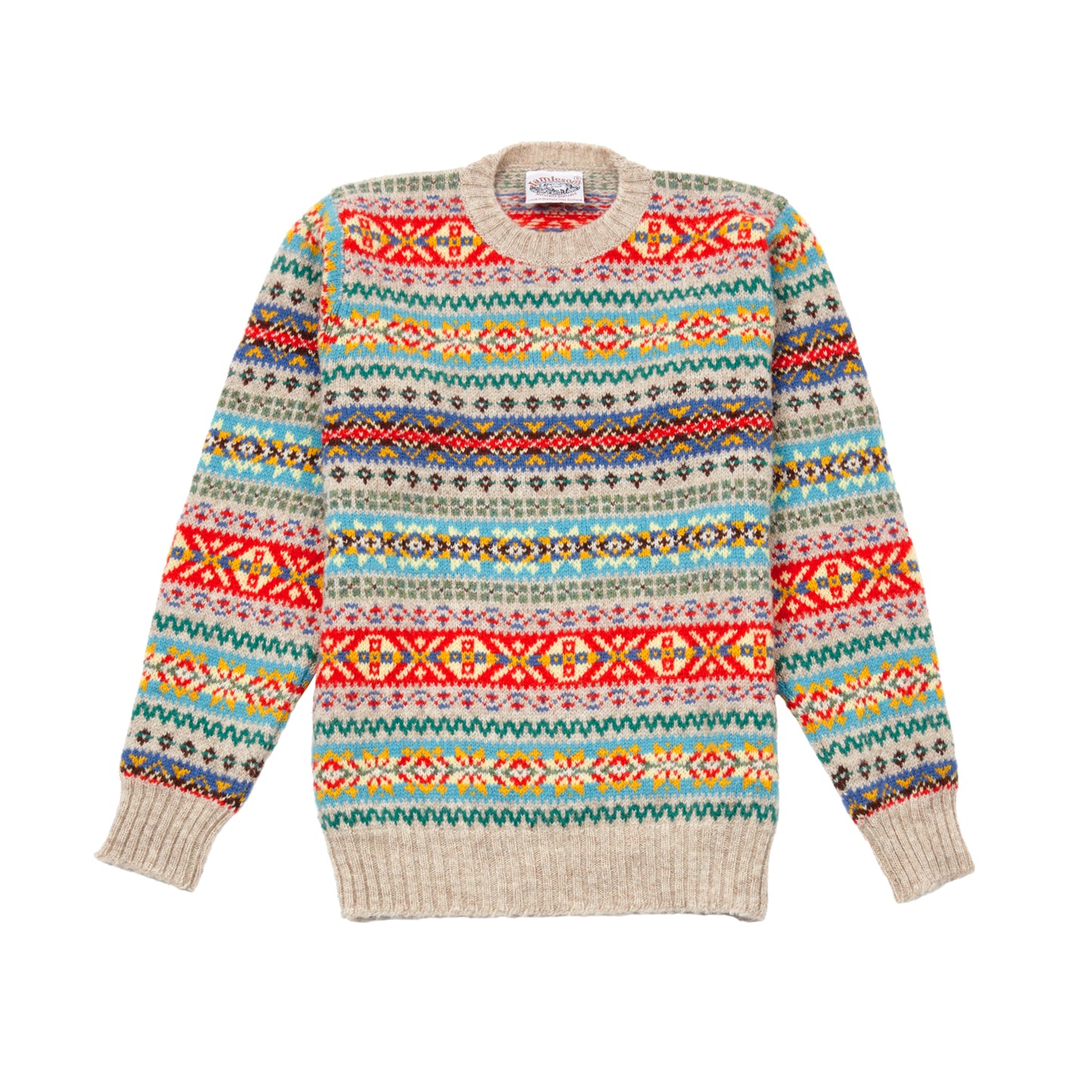Jamieson's Crew-neck Fair Isle Jumper in Ecru