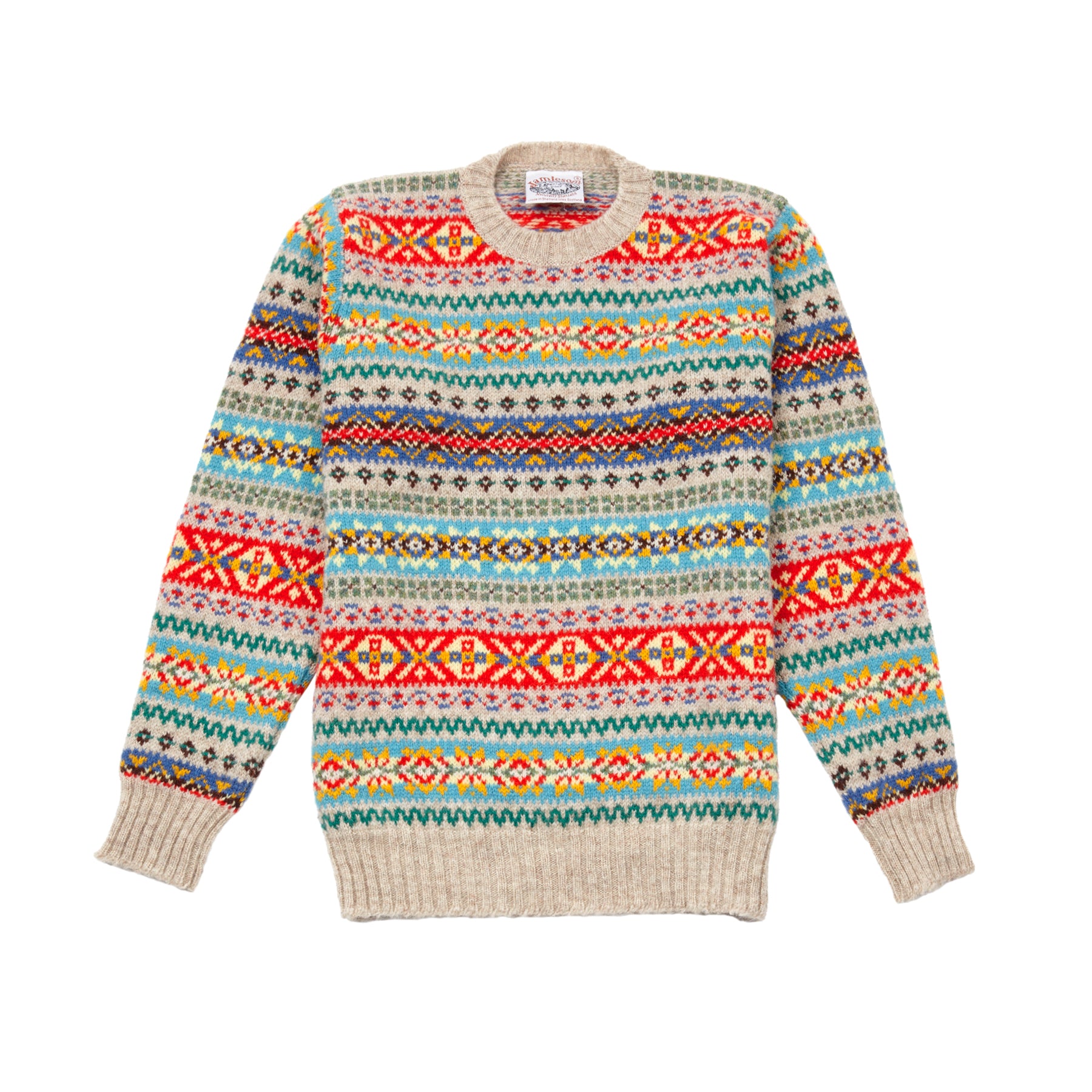 Jamieson's Crew-neck Fair Isle Jumper in Ecru