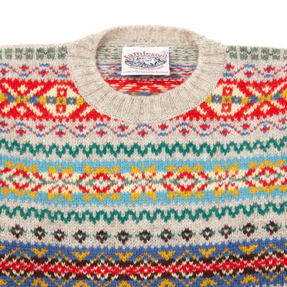Jamieson's Crew-neck Fair Isle Jumper in Ecru