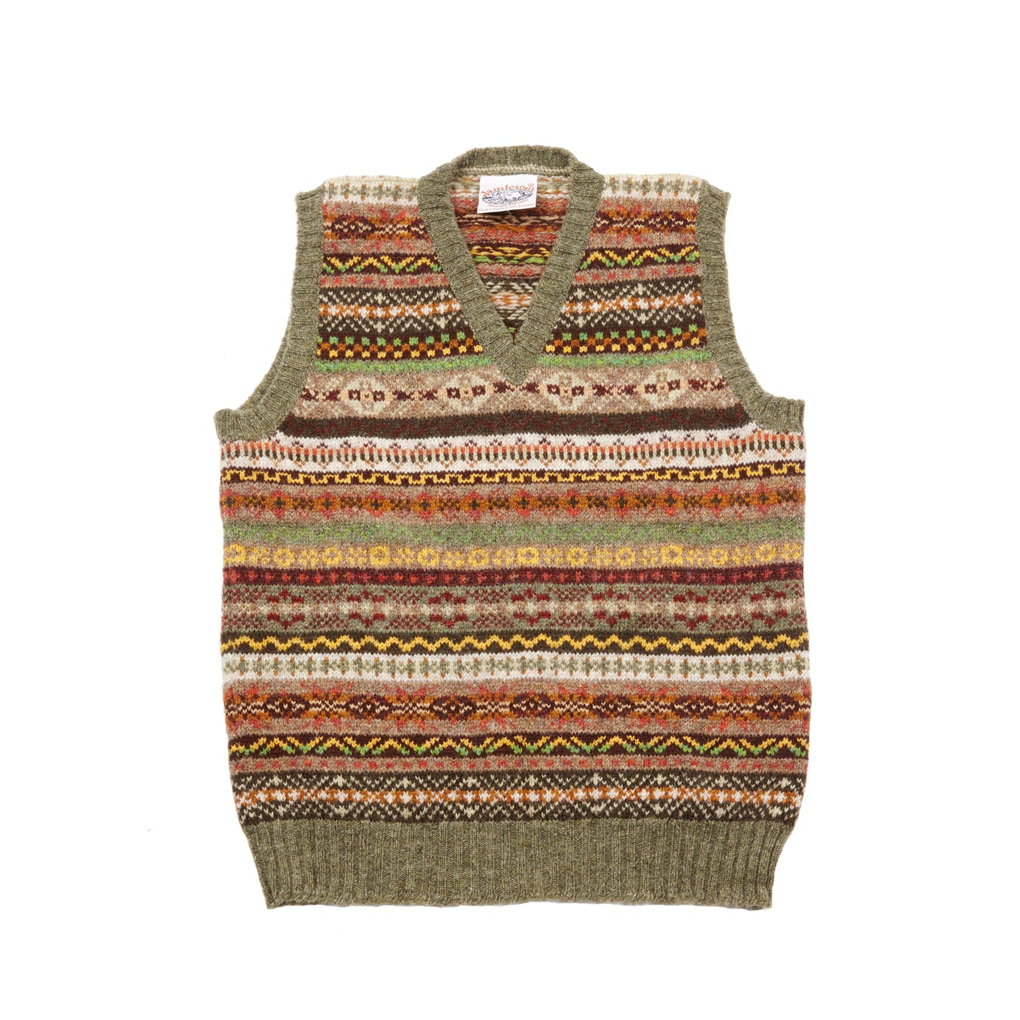 Jamieson's V-neck Fair Isle Slipover in Moss Green