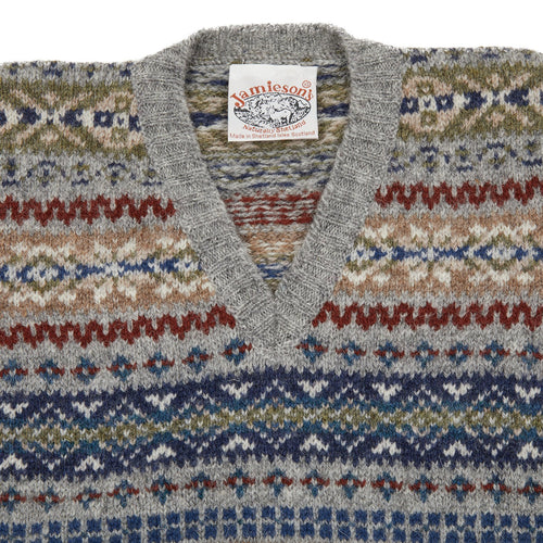 Jamieson's V-neck Fair Isle Slipover in Grey – Dick's Edinburgh