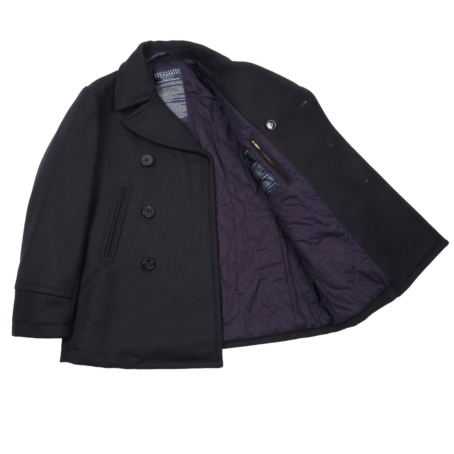 Manifattura Ceccarelli New Wool Pea Coat in Navy